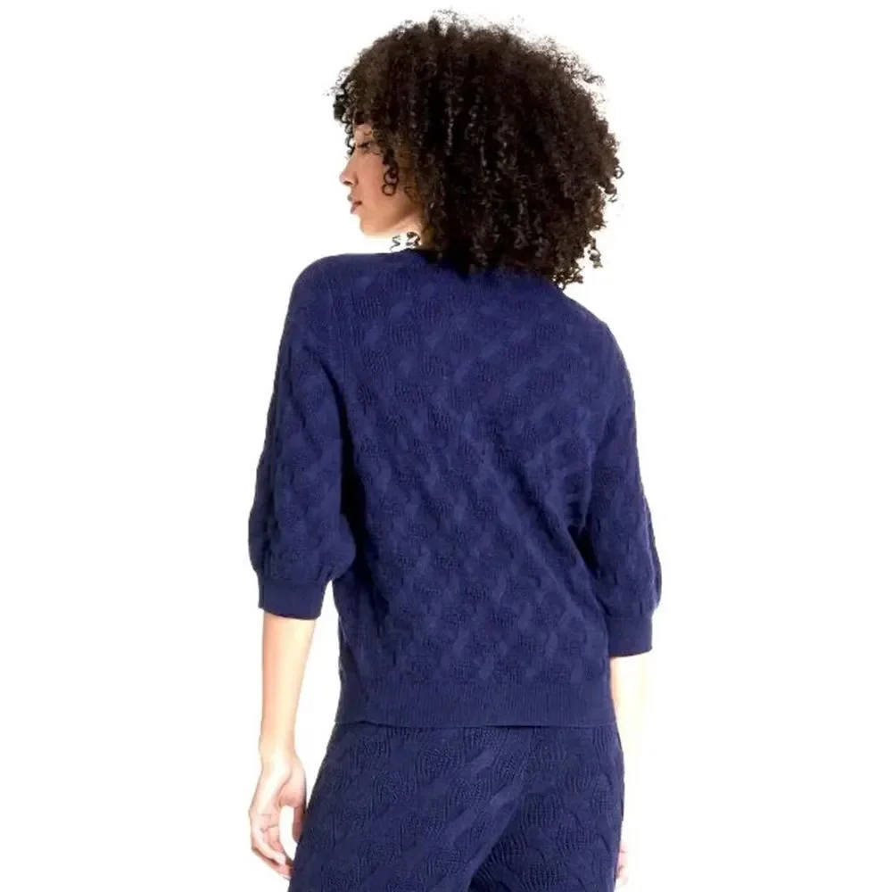 NEW! RACHEL COMEY Navy Pullover Sweater Cotton Wool Mix Size 3X 3/4 Sleeve